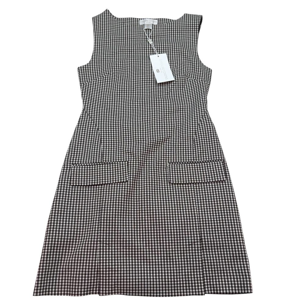 Caroline Constas Revolve Brown & White‎ Gingham Sleeveless Mini Dress Size 4 NWT